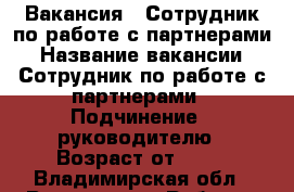 Вакансия : Сотрудник по работе с партнерами › Название вакансии ­ Сотрудник по работе с партнерами › Подчинение ­ руководителю › Возраст от ­ 17 - Владимирская обл., Владимир г. Работа » Вакансии   . Владимирская обл.